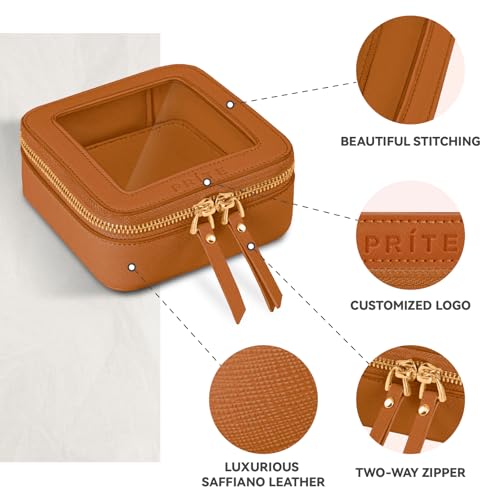 Prite Small Makeup Bag for Women Portable Clear Makeup Bag Cute Mini Waterproof Travel Cosmetic Bag with Gold Zipper for Car Essentials(Brown) - color: Brown, size: Mini - Single Layer