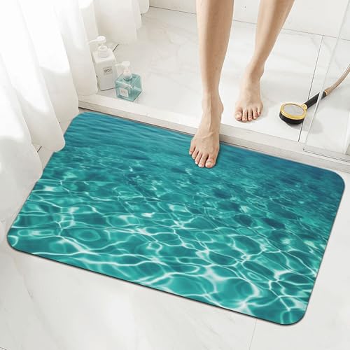Stone Bath Mats for Bathroom Diatomaceous Earth Bath Mat Super Absorbent Floor Mat Blue Aqua Pool Water Stone Drying Mats Quick Drying Diatomite Shower Mat for Bathtub Pad 15.7x23.6in - color: Blue Aqua Pool Water