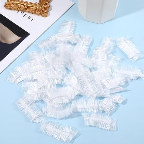 100 Pcs Disposable Ear Covers for Shower, Clear Waterproof Ear Covers for Bathing, Waterproof Plastic Ears Shower Caps for Hair Dye Spa Salon Beauty Treatments