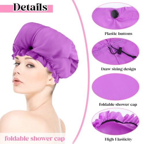 2 Pcs Large Shower Cap for Braids, Extra Long Shower Cap for Women Long Hair & Locs, Waterproof Hair Bonnets for Dreadlocks Drawstring Bath Caps for Women & Men (Blue, Purple) - color: Blue, Purple