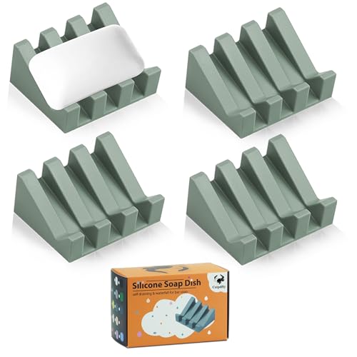 Self Draining Soap Dish Holder,Silicone Soap Dish,for Bathroom,Kitchen, Sponges，Can Extend Soap Life，Keep Soap Bars Dry and Easy Cleaning (N-Green,4-Pack) - color: N-green,4-pack