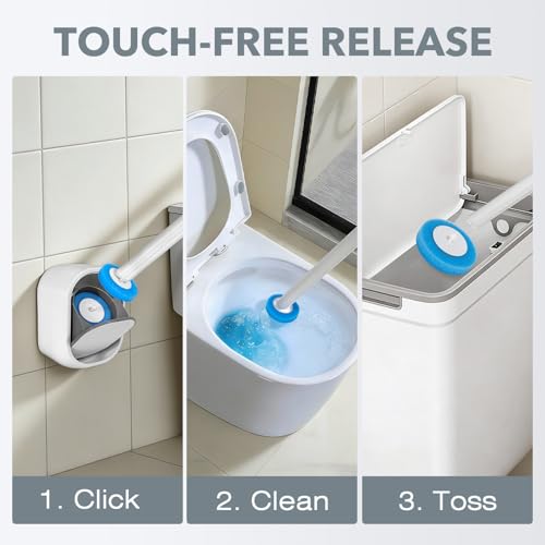 2-Pack Disposable Toilet Brush & Wand Kit, Wall-Mounted Auto-Closing Caddies with 60 Refills, Deep Cleaning System with Pre-Loaded Scrubber for Rust & Hard Water - Mess-Free Modern Design - size: 2 Brushes + 60 Refills