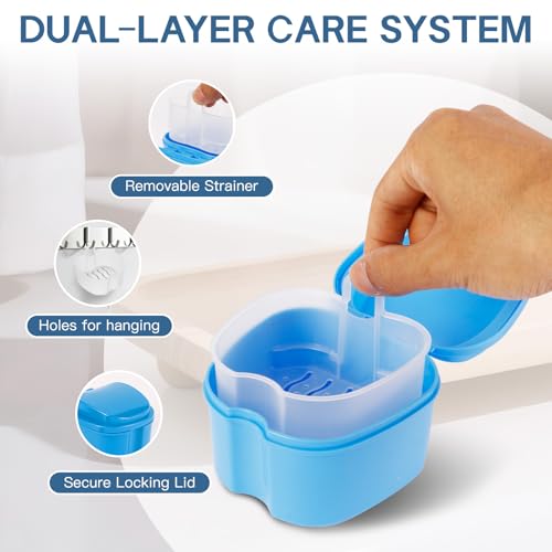 24 Pack Denture Cases and Brushes with Strainer Baskets for Travel | Keeps Dental Appliances Clean, Organized and Easy to Carry