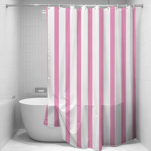 Pink White Striped Shower Curtain Sets Decor Pink and White Vertical Stripes Decor Modern Fashion Simple Bathroom Curtain for Home Bathtub Stall Decoration Hooks Included,48x72inch - color: Pink, size: 48"W x 72"L (Pack of 1)