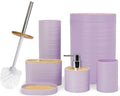 CERBIOR Bathroom Accessories Set 6 Piece Bamboo Bath Ensemble Includes Soap Dispenser, Toothbrush Holder, Toothbrush Cup, Soap Dish for Decorative Countertop and Housewarming Gift, Sriral Purple - style: Purple