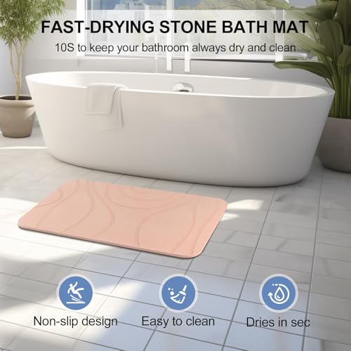 Stone Bath Mat, 2 Pack Diatomaceous Earth Shower Mat, Non-Slip Super Absorbent Quick Drying Bathroom Floor Mat, 24x15, Pink - color: Pink, size: 24" x 15" (2 Pack)
