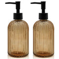 2 Pack 14oz Amber Glass Soap Dispenser with Black Pump – Refillable for Hand Soap, Dish Soap, Lotion, Suited for Kitchen, Bathroom & Laundry Room (Brown) - color: Brown