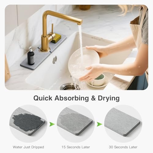 15.8" x 4" Stone Faucet Mat for Kitchen Sink, Quick Drying Diatomite Sink Tray, Faucet Sink Splash Guard for Prevents Moisture Buildup (Light Gray) - color: Light Gray, size: 15.8" x 4"