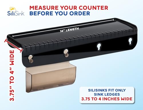 SiliProducts SiliSink Silicone Sink Edge Guard for Kitchen Sink - Fits 3.75”- 4” Wide - The Original Silicone Edge Protector with Sponge Caddy - Splash Guard, 14” Black Diamond - color: Black Diamond, size: 4in x 14in