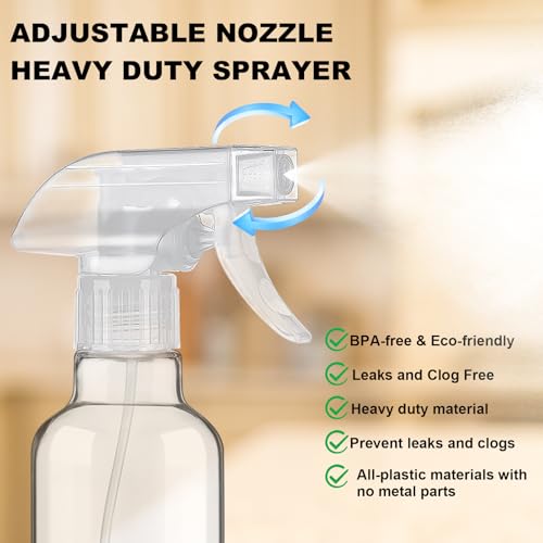 Glass Spray Bottles 12oz Empty Spray Bottle Mist/Stream Spraying Small Refillable Containers for Hair Care, Cleaning Solutions, Plants, Essential Oils 2 Pack (Clear, 12oz) - color: Clear, size: 12oz