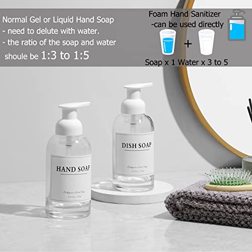rejomiik 2 Pack Foaming Soap Dispenser Thick Glass Foam Hand Soap Dispenser for Bathroom or Kitchen Sink, 13 oz Clear Pump Bottles for Hand soap, Body Wash, White - color: White