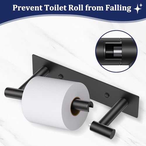 Matte Black Toilet Paper Holder, Adhesive or Screw Toilet Roll Holder Wall Mount, SUS304 Stainless Steel Double Post Pivoting Toilet Roll Holder for Bathroom, Kitchen, Washroom - color: Matte Black