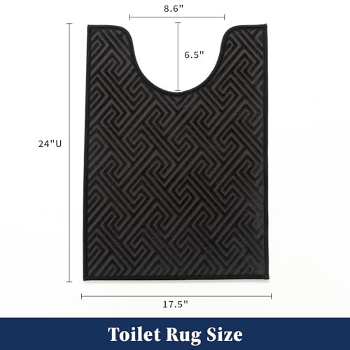 YIHOUSE Black Bathroom Toilet Rugs 17.5"x24"U, Quick Dry Non Slip Bath Rug, Absorbent Machine Washable Thin Bath Mat for Restroom Floor Tub Laundry Room Home Decor - color: Black, size: 1'6" x 2' (U-Shape)