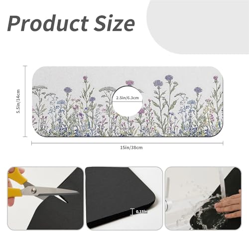 Faucet Fast Absorbent Pad - Colorful Wildflower Drying Pad, Suitable For Kitchen, Bathroom, Island And Other Scenes - color: Colorful wildflower