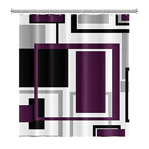 48x72inch Black Purple Geometric Shower Curtain for Bathroom with Hooks White Purple Grey Fabric Bathroom Curtain Casual Abstract Geometric Bath Curtains Decorative Hotel Stall Bathtubs Decor - color: Purple Black, size: 48"W x 72"L (Pack of 1)