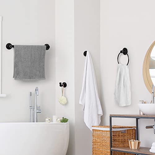 Industrial Bathroom Hardware Set 10 Pieces Bath Towel Bar Set Includes Round Towel Ring Hand Toilet Roll Holders for Wall 18 and 25 inch Towel Rack Robe Towel Hooks Black Bathroom Accessory Towel Kit - size: 10 Pieces