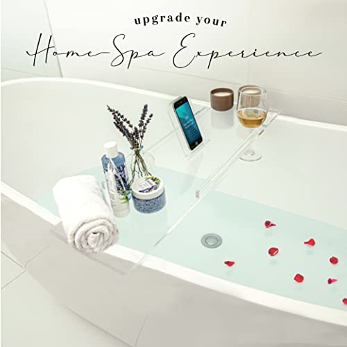 30" Supreme- Clear Bathtub Tray Caddy Tub Shelf - Spa Board Luxury Bathroom Bath tub Table - Acrylic Tub Caddy Fits Across Bathtubs - Book Rack, iPad and Wine Glass Holder - size: 30"