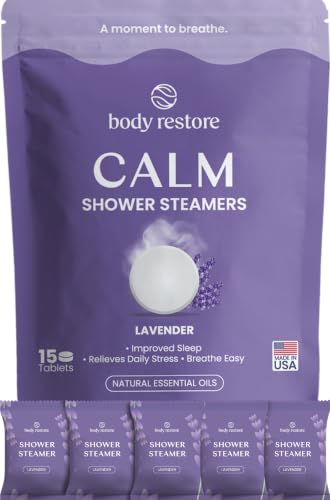 BodyRestore Shower Steamers Aromatherapy, Self Care Gifts, Calm 15 Pack | Birthday Gifts for Women & Men, Spa Relaxation & Stress Relief Sleep Care, Lavender Essential Oil Tablets