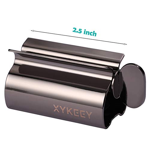 XYKEEY Toothpaste Tube Squeezer - Set of 2 Toothpaste Squeezer Rollers, Metal Toothpaste Tube Wringer Seat Holder Stand (Black) - color: Black