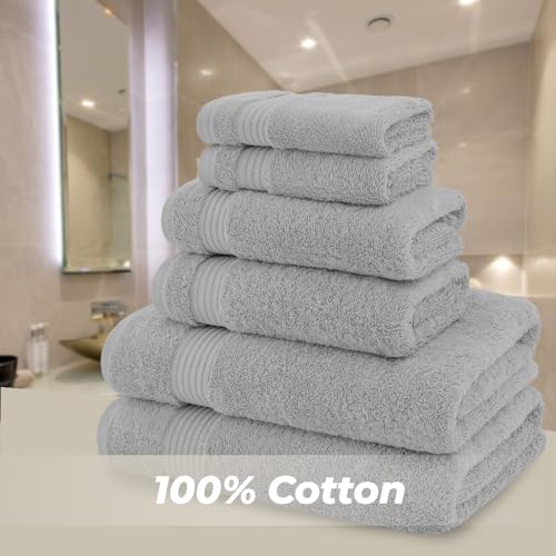 American Bath Towels 100% Cotton 6 Piece Turkish Towel Set, Ultra Soft Absorbent Bathroom Towels, 2 Bath Towel 2 Hand Towels 2 Washcloths, Cool Grey - color: Cool Grey, size: 6 Piece Towel Set XL