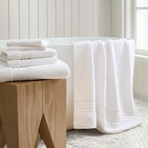 Martha Stewart - Bath Towels, Soft & Absorbent 100% Cotton Towels, Plush 700 GSM, 6-Piece Bathroom Towel Set with Textured Dobby Weave (Skyland Manor White) - color: Skyland Manor White