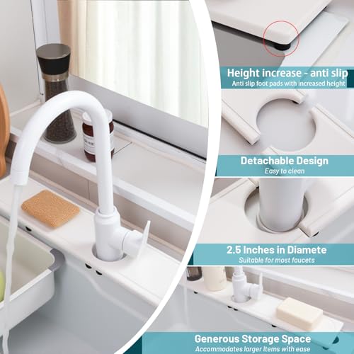 Faucet Mat for Kitchen Sink with Raised Feet, Fast Drying Diatomite Stone Sink Tray, Water Absorbent Faucet & Sink Splash Guard, Prevents Moisture Buildup, Durable Protector for Bathroom Counter - color: White Gray Style 2, size: 20" x 4"