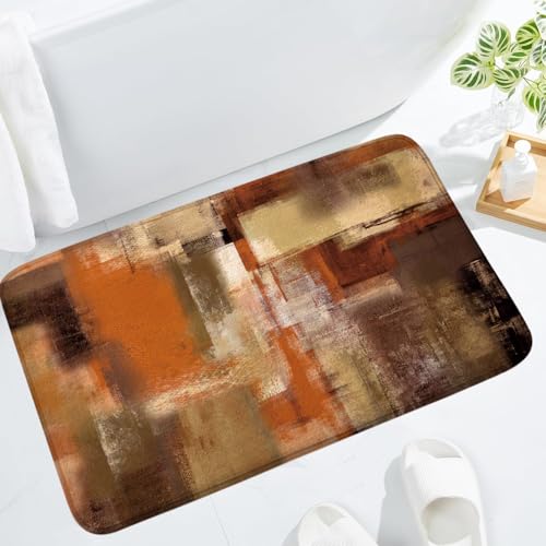 Burnt Orange Abstract Bath Rug, Modern Art Brown Rust Painting Bath Mat Sets for Bathroom, Soft Non Slip Floor Rugs 17X29 Inch - color: Burnt Orange