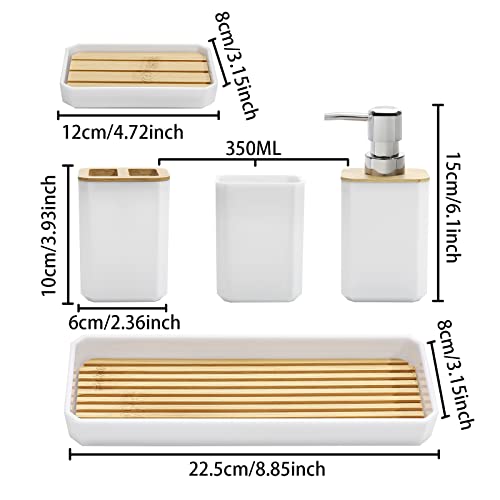 FEILANDUO Bathroom Accessories Set,5 Pcs Bathroom Accessory Gift Set, Soap Dispenser, Soap Dish, Toothbrush Holder, Toothbrush Cup, Vanity Tray, Boho, Modern Bathroom Decor (White) - style: White