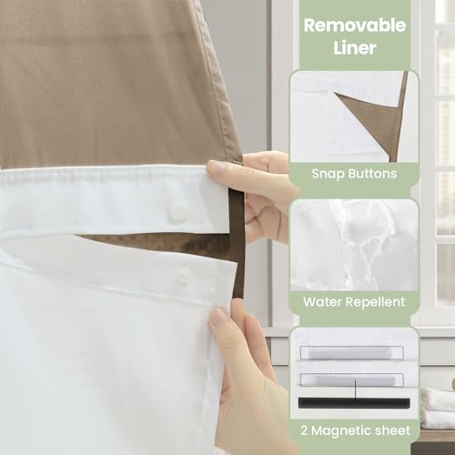 Inhousolu No Hook Shower Curtain with Snap-in Fabric Liner, Waffle Weave 230 GSM Polyester, Weighted Hem, Water Repellent Washable, Mesh Top Window 72" W x 72" L Beige - color: Beige, size: 72"W x 72"L (Pack of 1)