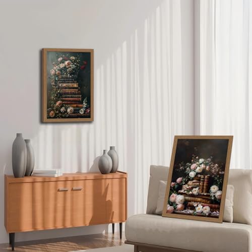 2Pcs Framed Vintage Floral Wall Art Moody Flowers Books Painting, Vintage Wildflowers Dark Academia Floral Gallery Wall Decor Picture, Rustic Country Canvas Decor for Living Room gallery Office 12x16in - color: Black Dark Classical Flower, size: 12x16 Inc