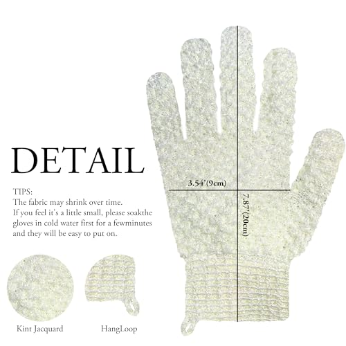 Exfoliating Bath Gloves 2 Pairs - Heavy Texture Body Scrub Gloves for Shower, Spa, Massage and Body Scrubs, Dead Skin Remover, Washing Gloves with Hanging Loop(Beige) - color: Beige