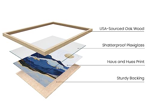 HAUS AND HUES Mountain Wall Art - Set of 3 Blue Decor Nature Art, Modern Landscape Decor, Abstract Posters with Beige Frame, 12x16 - color: Blue Mountain, size: 12"L x 16"W, style: Beige Framed