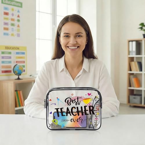 Teach Bag Clear Zipper Pouch, Teacher Survival Kit Bag, Clear Makeup Cosmetic Bag, PVC Waterproof Travel Toiletry Bag Graduation Thanks Gift (A) - style: A