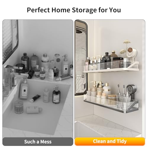 Shower Caddy Suction Cup,2 Pack Bathroom Shower Organizer for Bathroom Storage, Wall Mounted Shower Shelves,Rustproof Shelf No Drilling Large Capacity Removable Rack White&Grey - color: White&Grey
