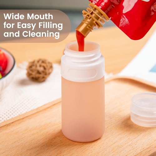 MICEBAY Condiment Squeeze Bottles for Sauces, 2-oz Mini Silicone Salad Dressing Container to Go with Reusable Sandwich Bag, Leakproof Sauce Bottle for Lunch Box, 4 Pack, Apricot - color: Apricot, size: 2 OZ