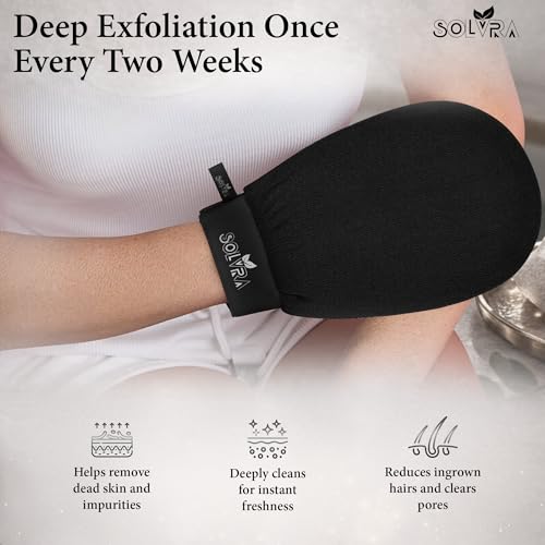 Exfoliating Gloves – 100% Vegan Viscose Kessa Mitt for Dead Skin Removal, Self-Tan Fade, and Keratosis Pilaris – Dual-Texture Glove for Spa & Massage (2 Pack, Black/Gray) - color: Pack of 2 - Black & Gray
