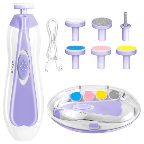 Qunlions life Baby Nail Trimmer Electric, 6 in 1 Rechargeable Baby Nail Clippers Manicure Set Grooming Kit for Toddler Infant or Adults (Purple) - color: Rechargeable-purple