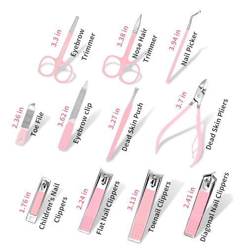MINKINH 26-Piece Professional Manicure Set，Features Stainless Steel Tools, Carbon Steel Clippers & Travel Case for Women's Home and Travel Grooming(Pink) - color: Pink