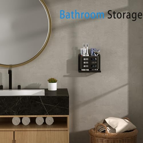 Black Toothbrush Holder wall Mount, Aluminum，No Drilling Required | Aluminum Material Shower Shaver Storage Rack,Removable Toothpaste Storage Rack - size: Black double slot