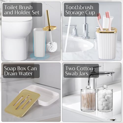 17PCS Bathroom Accessories Set, White Bathroom Set Bathroom Accessories Set with Trash Can, Toilet Brush, Toothbrush Holder, Qtip Holder & 3PCS Soap Dispenser - size: Bath Set with Press-Top Trash Can, style: White