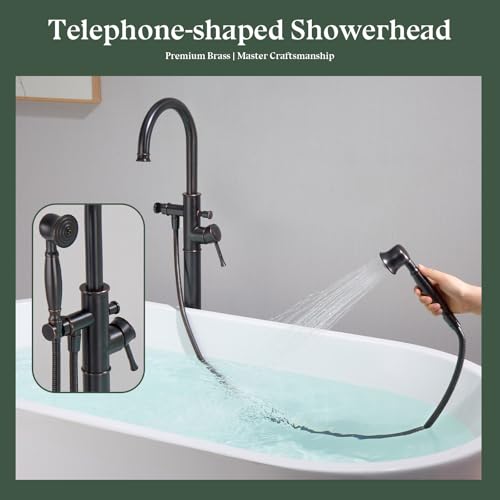 Free Standing Tub Faucet, Wintap Classic Freestanding Bathtub Faucet with Sprayer Brass Elegant Floor Mount Bath Faucets High Flow Roman Tub Filler, Oil Rubbed Bronze （WT-3311ORB） - color: Oil Rubbed Bronze