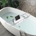 Stainless Steel Bathtub Tray for Large Soaking Tub, Metal Expandable | Wide Bath Caddy Tray for Bathtub with Natural Marble Groove for Bath Spa, Silver Frame, Adjustable range (26.77 - 35.43in) - color: Silver Frame White Marble Base