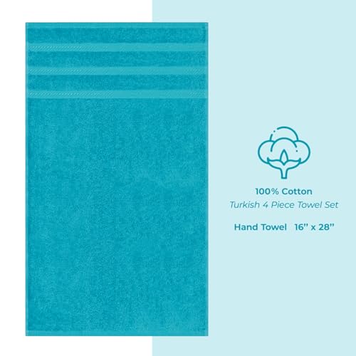 American Soft Linen 100% Cotton Luxury Turkish Towels, 4 PC Hand Towel Set | Soft Absorbent Quick Dry OEKO Tex Standard 100 Certificated Durable Machine Washable Breathable Premium Hotel Quality - color: Aqua Blue, size: 4 PC (16"x28")