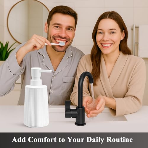 White Hand Soap Dispenser with No Rust Pump for Bathroom and Kitchen Countertops Refillable Striped Matte Plastic 8.5 oz - color: White