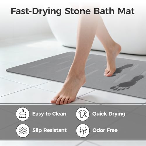 Large Stone Bath Mat 2 Pack, 31.5'' x 19.7'' Quick Drying Diatomaceous Earth Mat Large, Super Absorbent, Non Slip Diatomite Stone Bath Rugs for Bathroom, Easy to Clean (Light Grey) - color: Light Grey