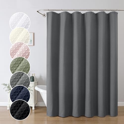 OWENIE Grey Shower Curtain, Waffle Weave Heavy Fabric Shower Curtain for Bathroom, Waterproof Thick 420G/M Textured Soft Elegant Luxury Hotel Spa Bath Curtains, Machine Washable, Grey, 72W x 72L - color: Grey, size: 72"W x 72"L (Pack of 1)