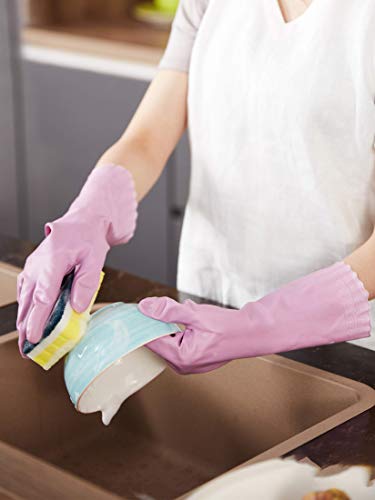 LANON wahoo Skin-Friendly Cleaning Gloves, Dishwashing Kitchen Gloves with Cotton Flocked Liner, Reusable, Non-Slip, Mauve Mist, Medium (Pack of 2) - color: Mauve Mist, size: Medium (Pack of 2)