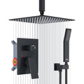 SunCleanse Rainfall Shower System Matte Black Ceiling Mounted Shower System Combo Set with High Pressure 12 Inches Square Rain Shower Head Handheld and Shower Faucet Rough-in Mixer Valve and Trim - color: Matte Black, style: 12-ceiling