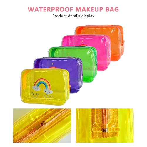 Neon TSA Approved Clear Toiletry Pouch, 7"x2.3"x4.7" Size, PVC Travel Makeup Bags for Toiletries, Transparent Cosmetic Bag for Women and Men Small (Rainbow Pattern+5 set) - color: Rainbow Pattern+5 set