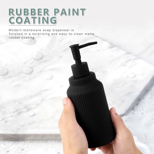 Modern Ceramic Soap Dispenser for Bathroom，14oz Ceramic Soft Touch Hand Lotion Dispenser with Pump，Liquid soap Dispenser for Kitchen Rubber Paint (Black) - color: Black
